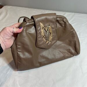 Vintage 80s Donny tan brown snake accent leather handbag clutch